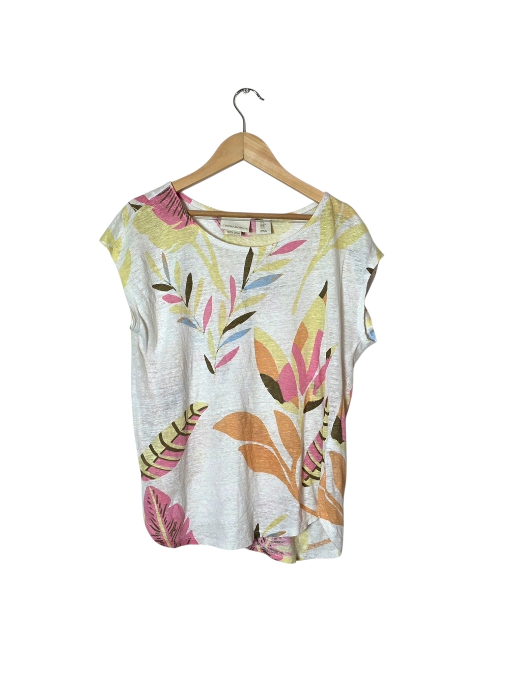 Cynthia Rowley 100% Linen Top M Tropical Asymmetrical Vacation Breathable Beach